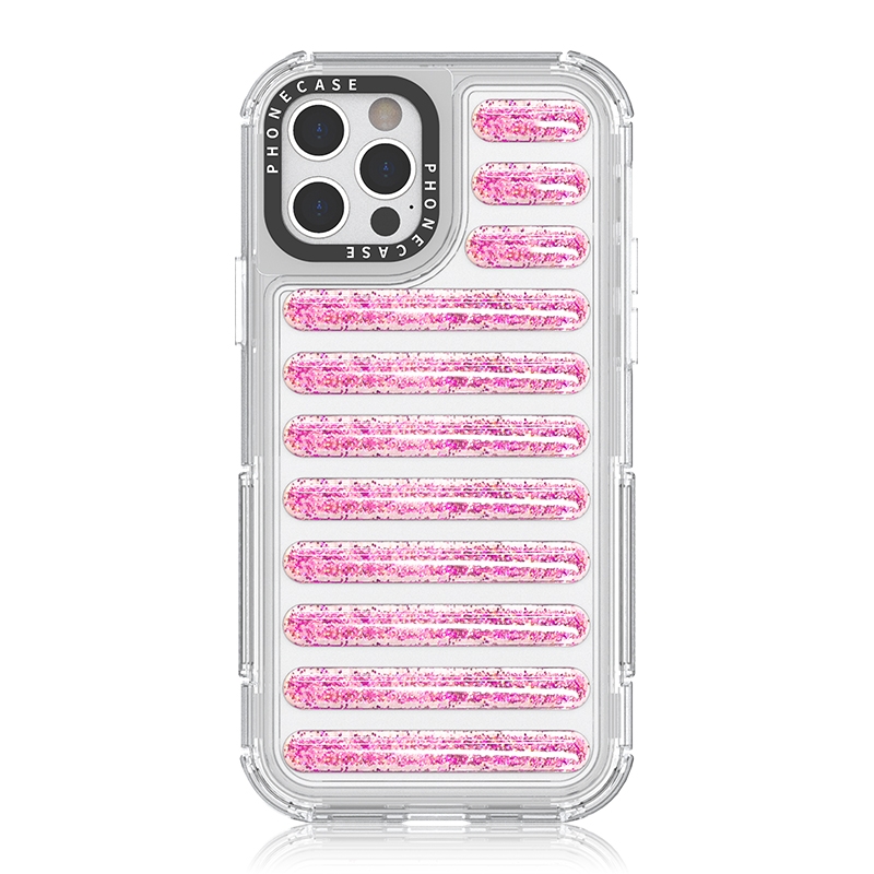 For iPhone 12 Pro Max Capsule Glitter TPU Hybrid PC Airbag Phone Case(Pink) - Shopkiz.com