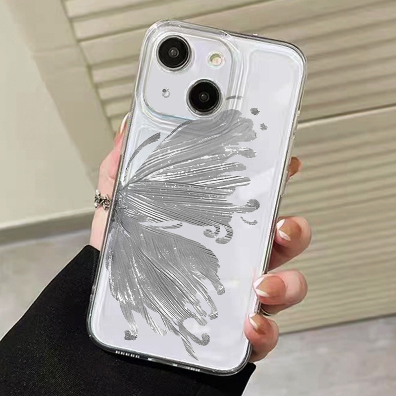 For iPhone 15 Plus Butterfly Pattern Transparent TPU Phone Case(Silver) - Shopkiz.com