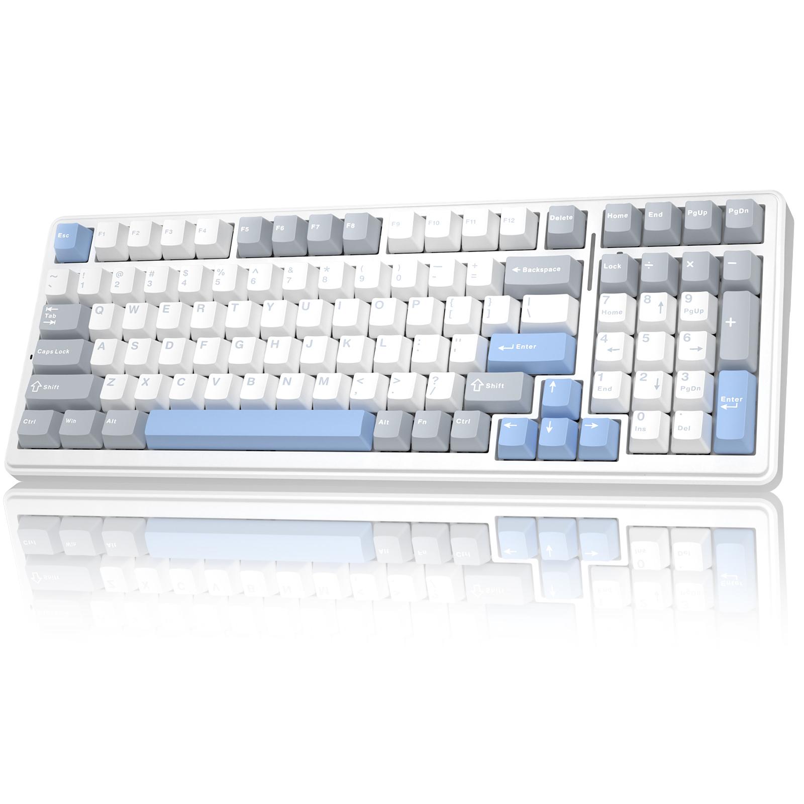 AULA F99 99 Keys Wired/2.4G/Bluetooth Three Model Customized RGB Mechanical Keyboard(White Grey Blue Light Feather Axis) - Shopkiz.com