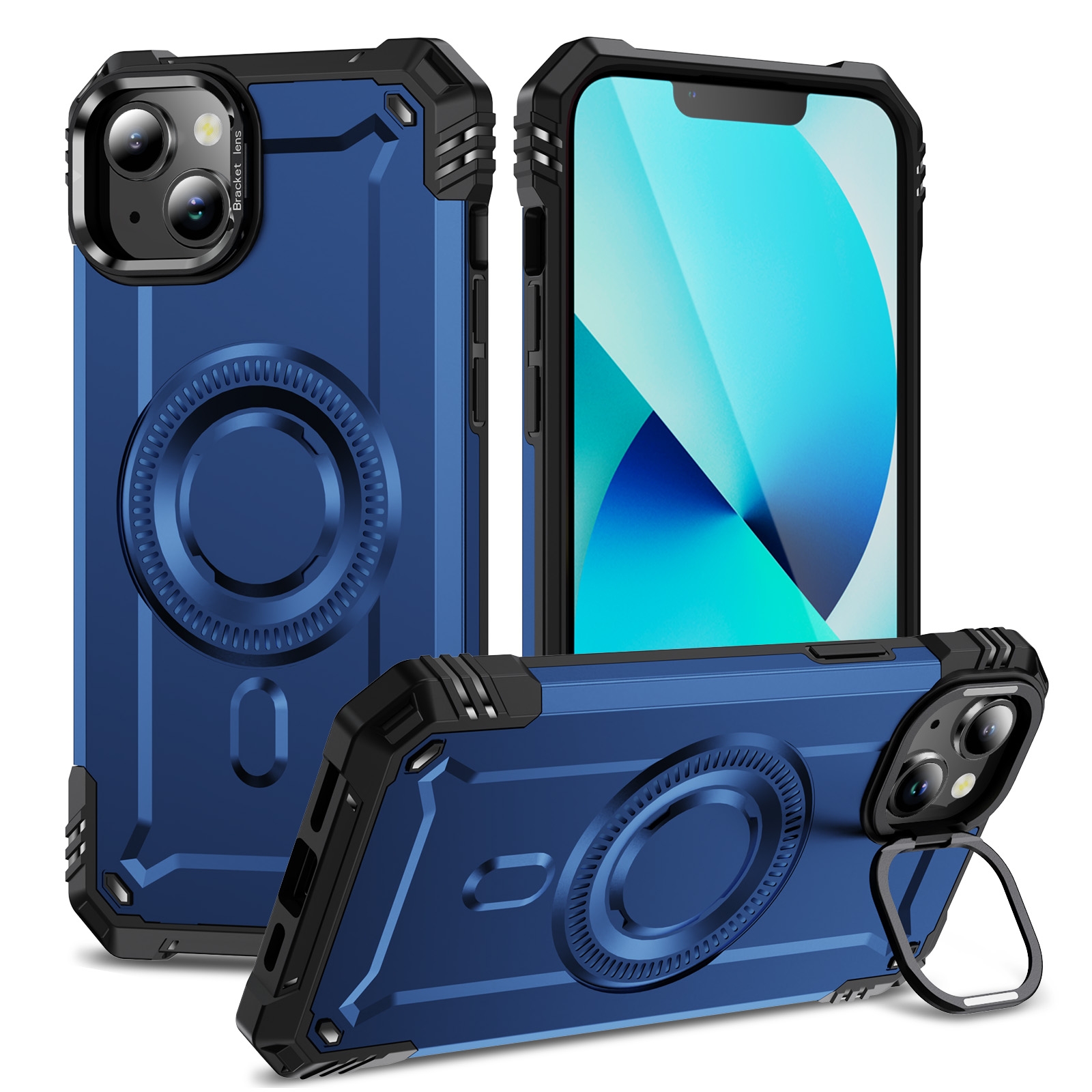 For iPhone 13 Lens Holder MagSafe Phone Case(Blue) - Shopkiz.com