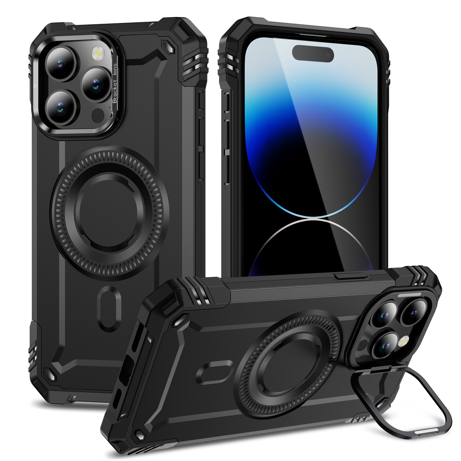For iPhone 14 Pro Lens Holder MagSafe Phone Case(Black) - Shopkiz.com