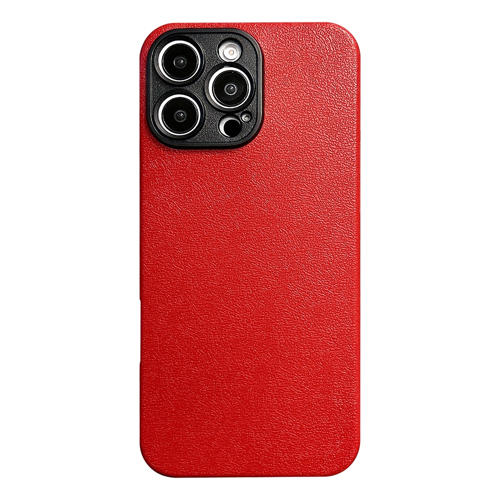 For iPhone 15 Pro Max Litchi Texture TPU Black Lens Frame Phone Case(Red) - Shopkiz.com