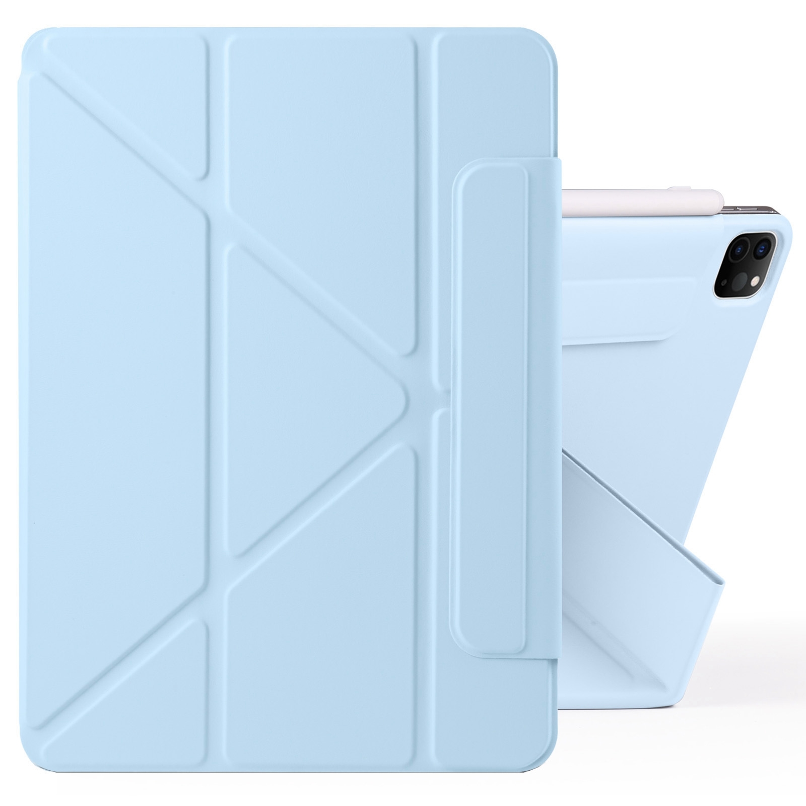 For iPad Pro 12.9 2022 / 2021 / 2020 Fixed Buckle Magnetic Deformation Leather Tablet Case(Ice Blue) - Shopkiz.com