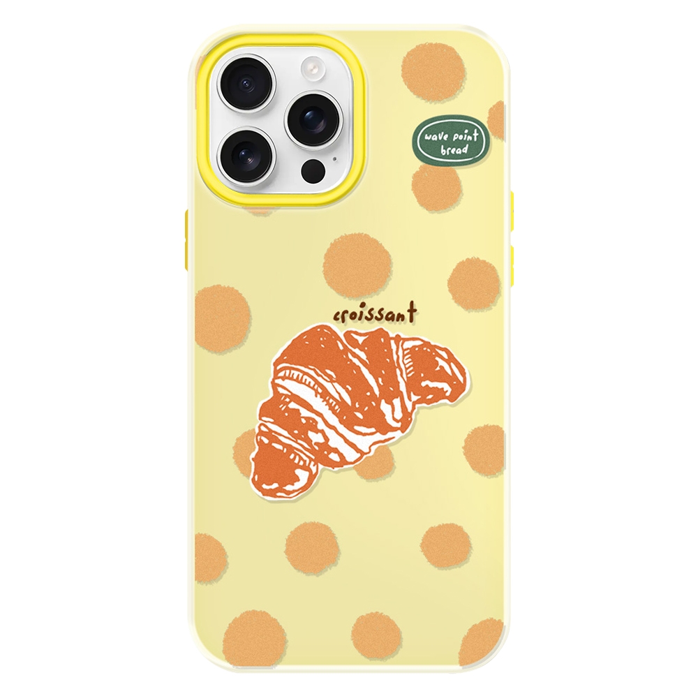 For iPhone 16 Pro Max Skin Feeling Jelly TPU Hybrid PC Phone Case(Polka Dot Croissant Yellow) - Shopkiz.com