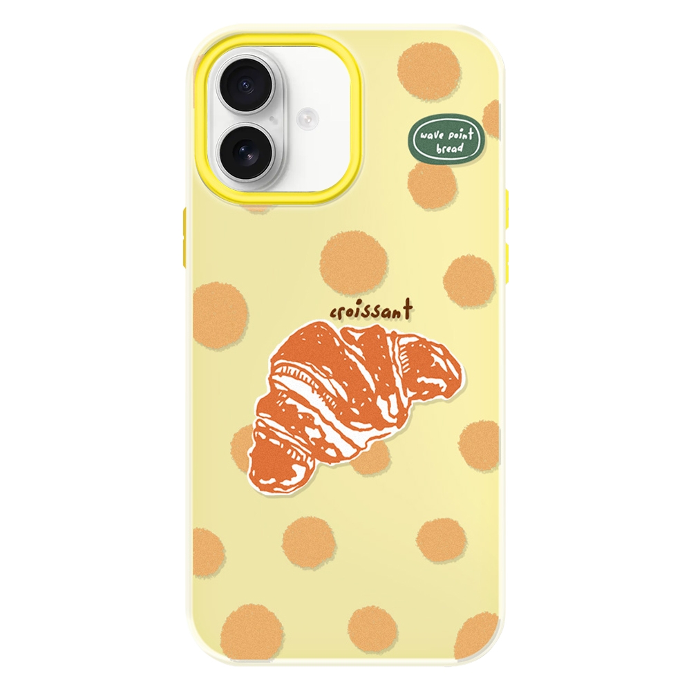 For iPhone 16 Skin Feeling Jelly TPU Hybrid PC Phone Case(Polka Dot Croissant Yellow) - Shopkiz.com