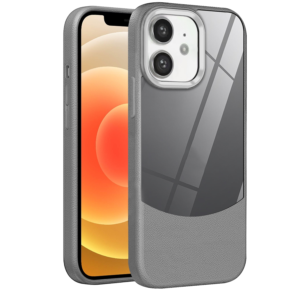 For iPhone 12 Litchi Texture TPU Hybrid Acrylic Phone Case(Grey) - Shopkiz.com