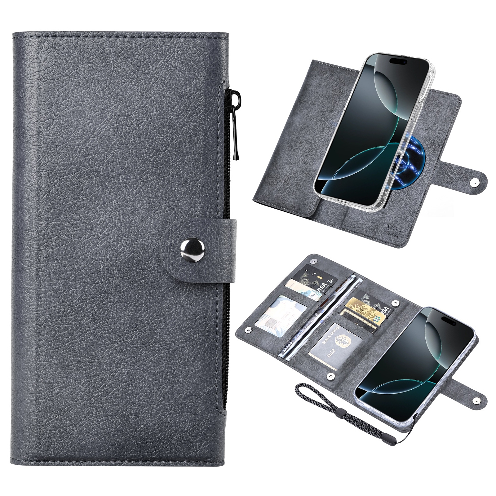 For iPhone 16 Pro Max ViLi GVS-C Series MagSafe Magnetic RFID Leather Flip Phone Case(Grey) - Shopkiz.com