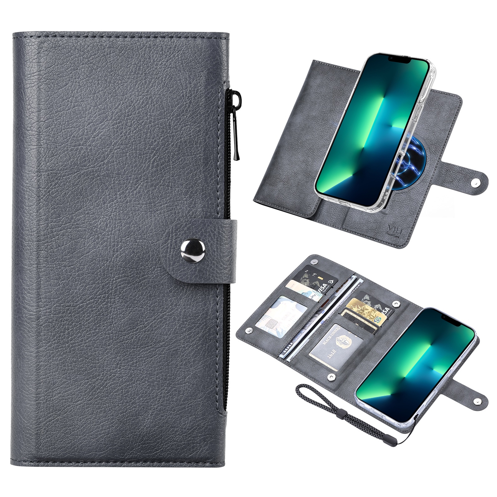 For iPhone 13 Pro Max ViLi GVS-C Series MagSafe Magnetic RFID Leather Flip Phone Case(Grey) - Shopkiz.com