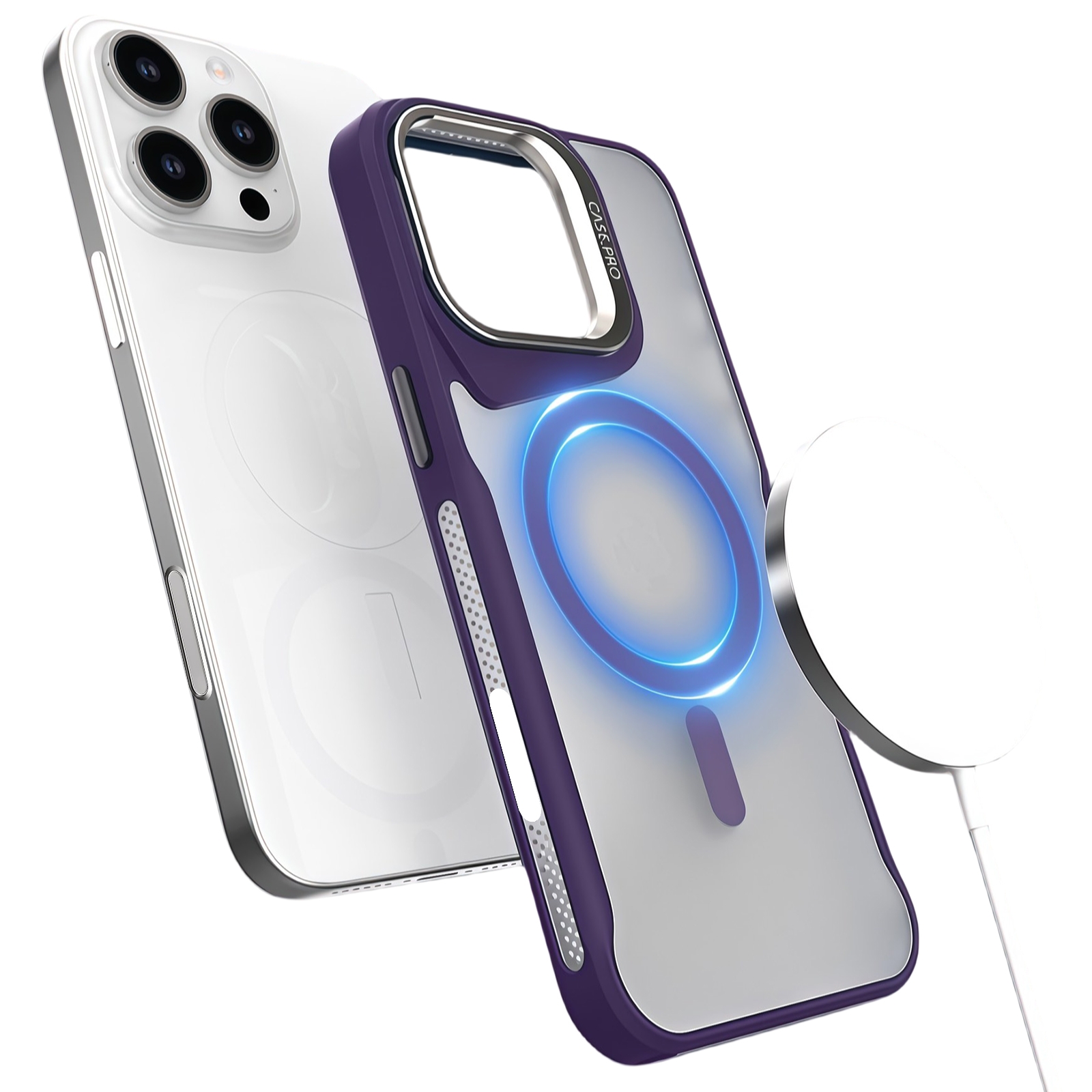 For iPhone 16 Pro Max Metal Bracket MagSafe Magnetic Phone Case(Purple) - Shopkiz.com