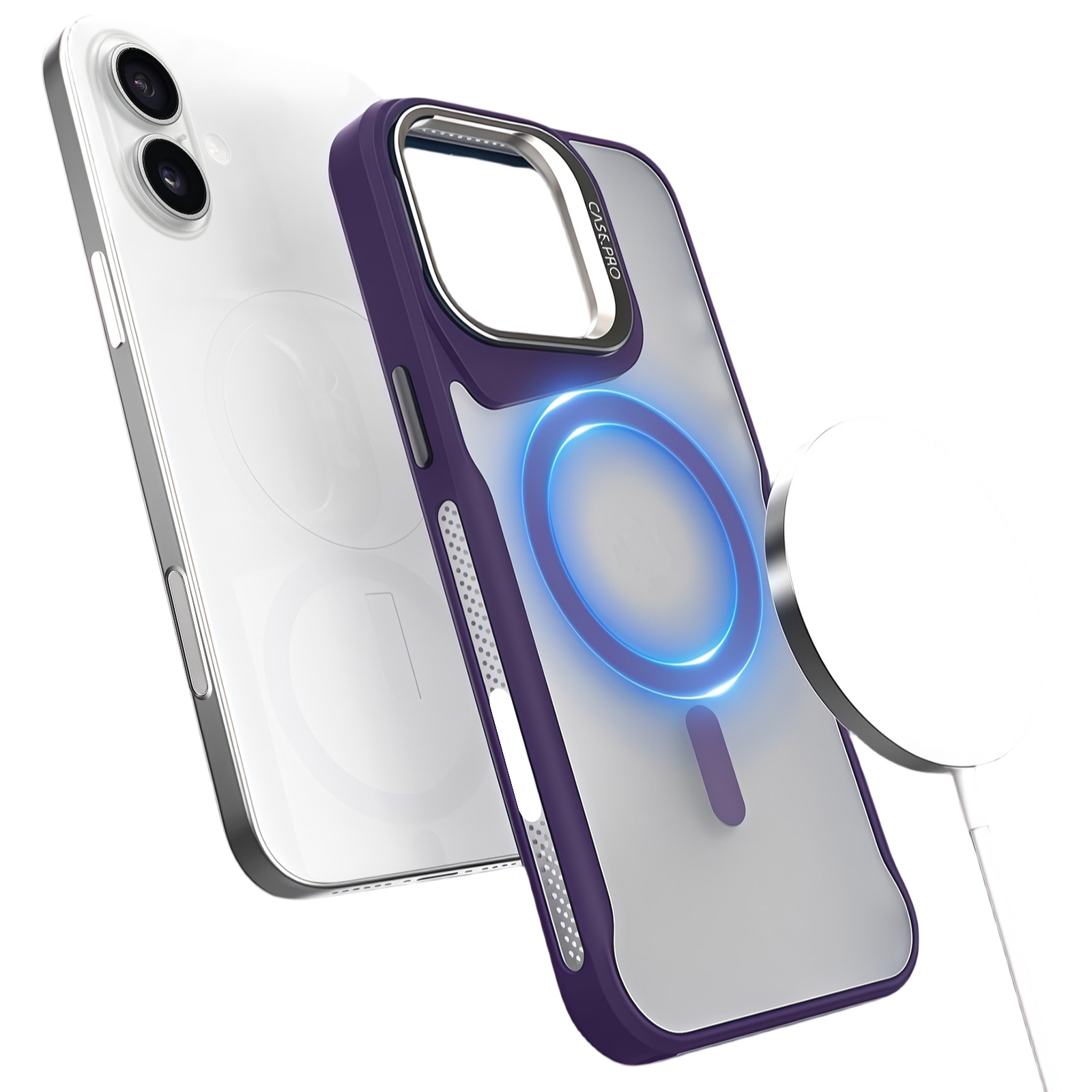 For iPhone 16 Metal Bracket MagSafe Magnetic Phone Case(Purple) - Shopkiz.com