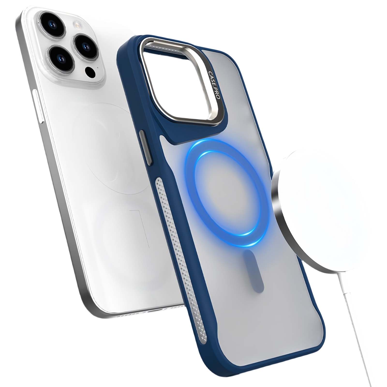 For iPhone 15 Pro Max Metal Bracket MagSafe Magnetic Phone Case(Blue) - Shopkiz.com