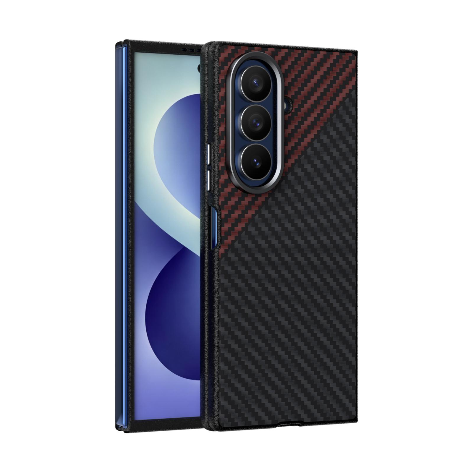For Galaxy Z Fold8 Ultra 5G ABEEL C Carbon Fiber Series 6D Micro Relief MagSafe Phone Case(Black Red) - Shopkiz.com