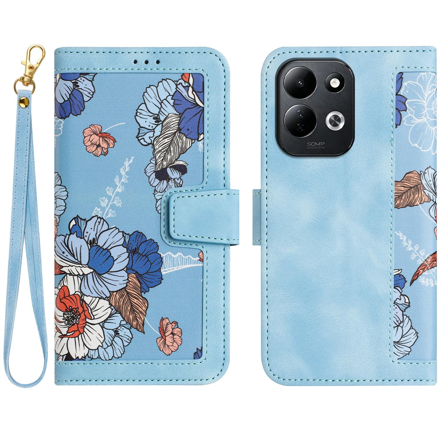 For Redmi 17 5G / 4G Global 170mm Floral Pattern Leather Phone Case with Lanyard(Light Blue) - Shopkiz.com