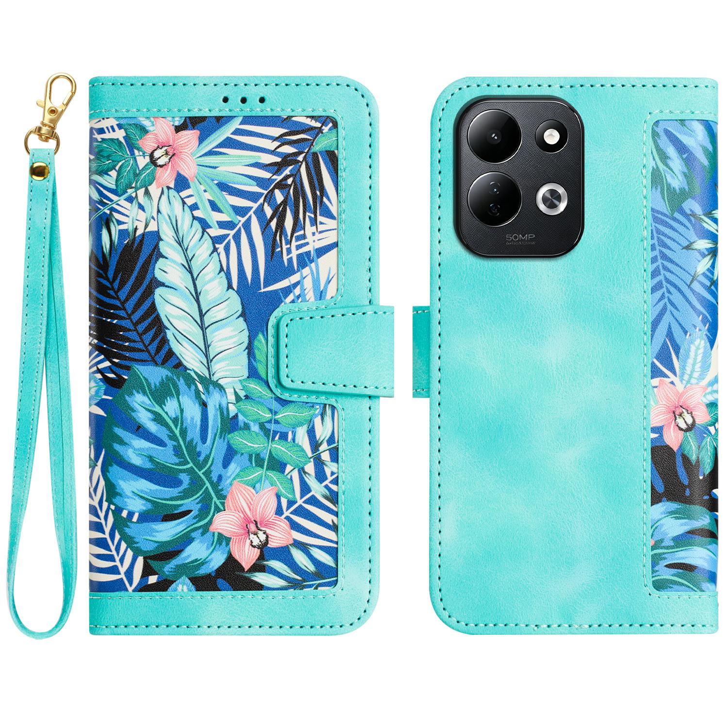 For Redmi 17 5G / 4G Global 170mm Floral Pattern Leather Phone Case with Lanyard(Green) - Shopkiz.com