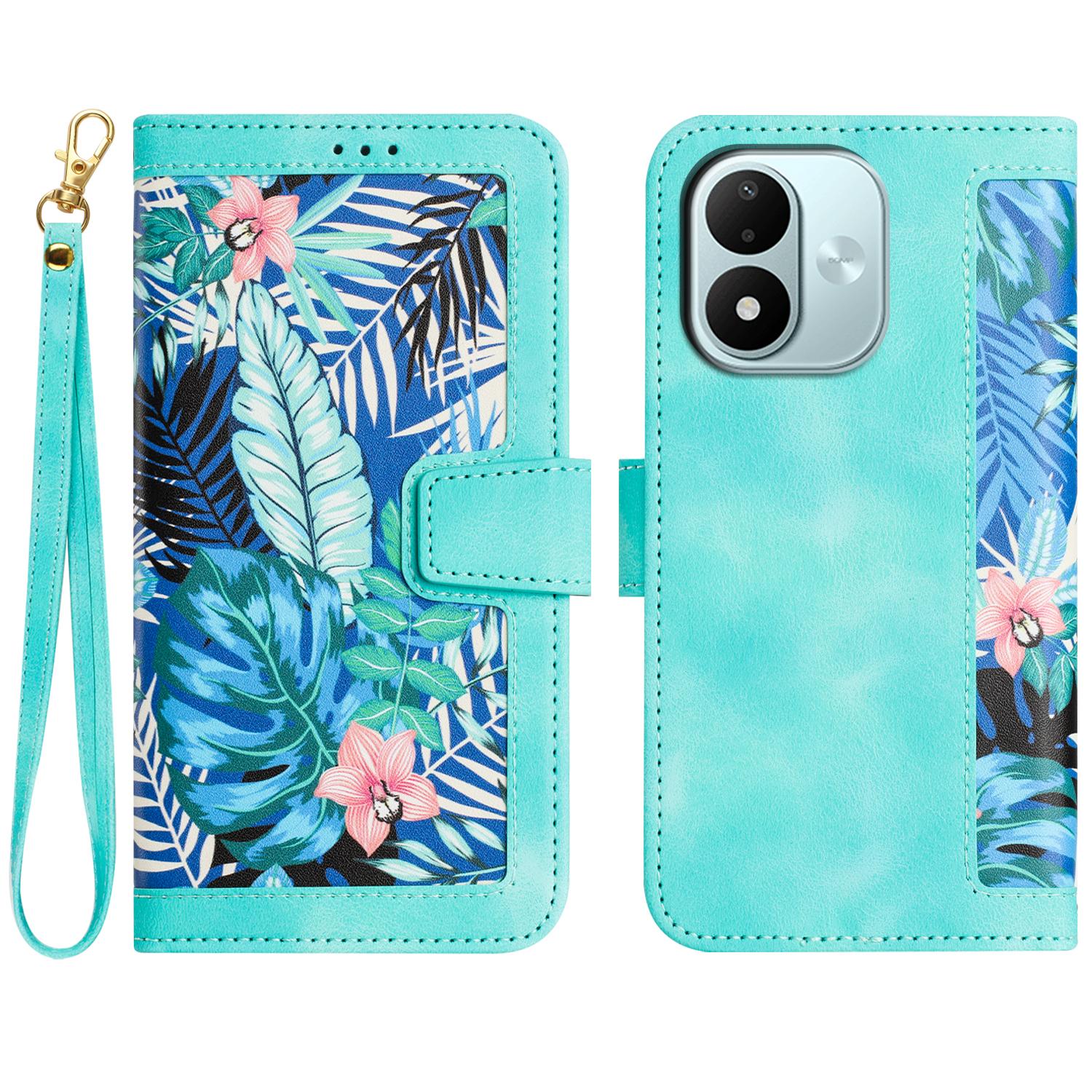 For Redmi Note 17 4G Global 171mm Floral Pattern Leather Phone Case with Lanyard(Green) - Shopkiz.com