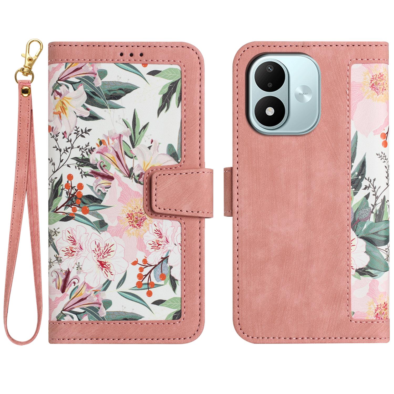 For Redmi Note 17 4G Global 171mm Floral Pattern Leather Phone Case with Lanyard(Pink) - Shopkiz.com