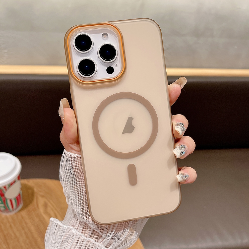 For iPhone 15 Pro Max Soft Sandy Skin Feel MagSafe Magnetic PC Phone Case(Desert Gold) - Shopkiz.com