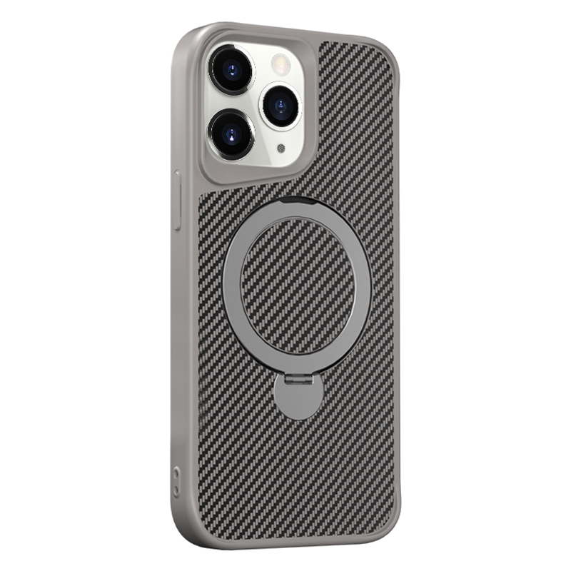 For iPhone 11 Pro Carbon Fiber Texture 360 MagSafe Holder Phone Case(Titanium Gray) - Shopkiz.com