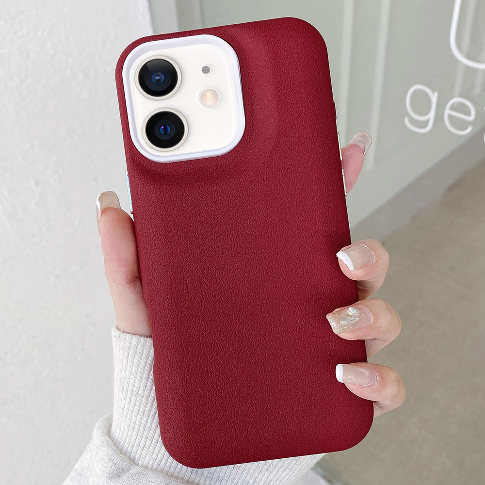 For iPhone 12 Leather Texture Phone Case(Wine Red) - Shopkiz.com