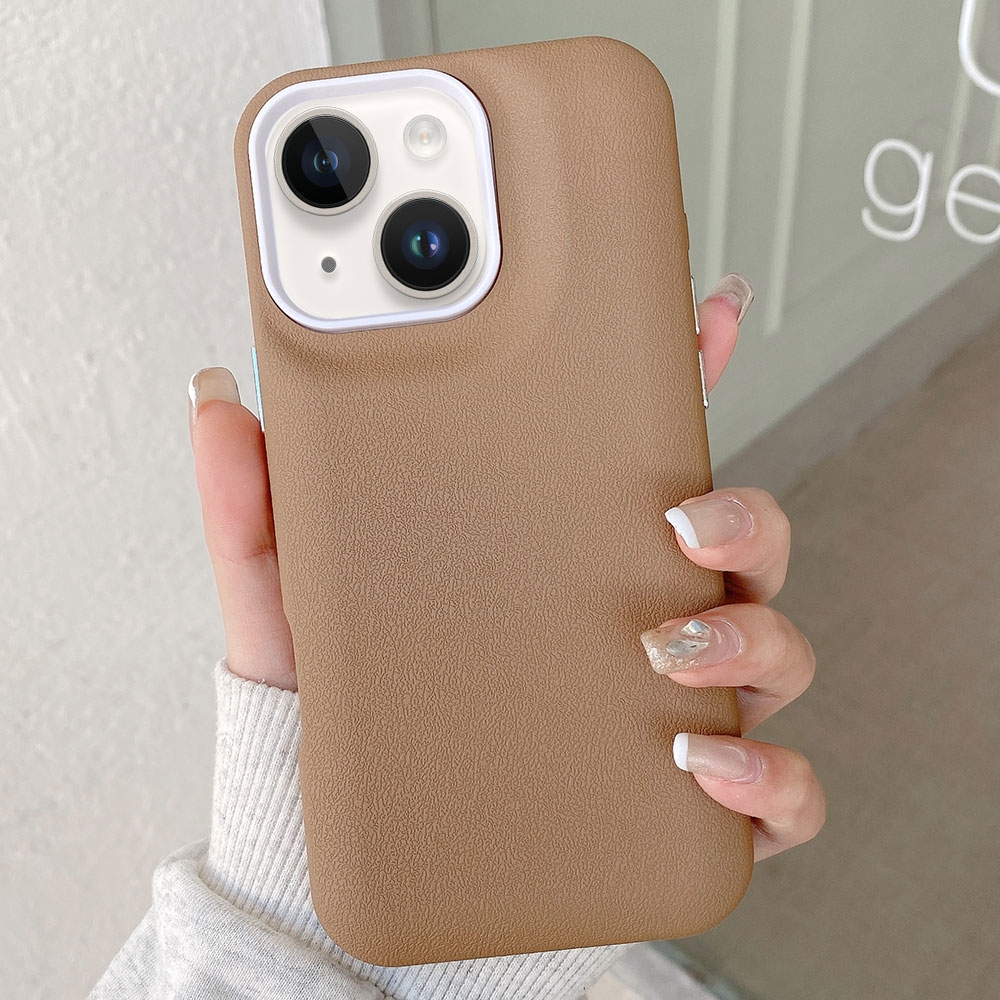 For iPhone 14 Leather Texture Phone Case(Khaki) - Shopkiz.com