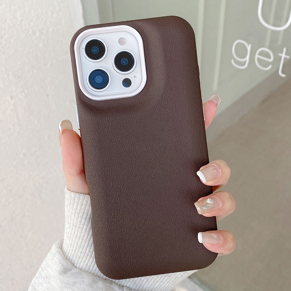 For iPhone 14 Pro Leather Texture Phone Case(Coffee) - Shopkiz.com