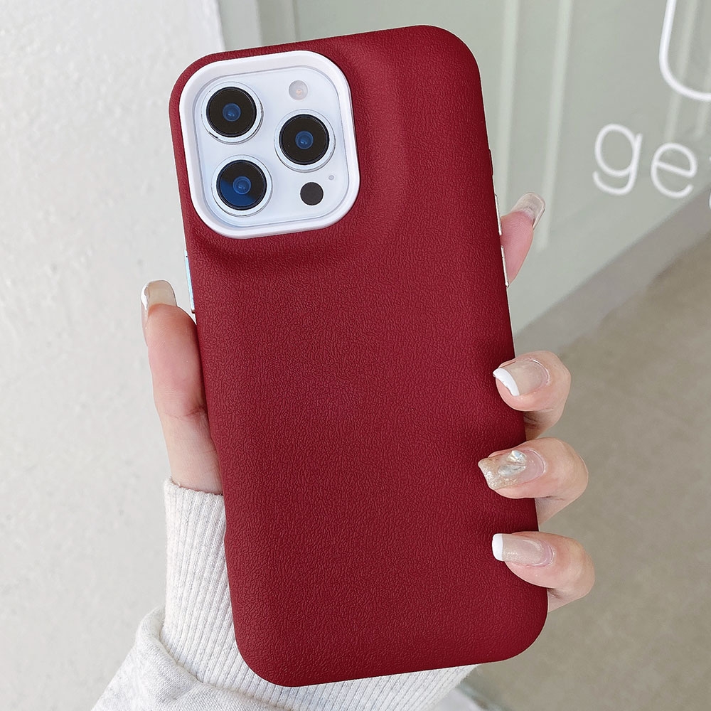 For iPhone 14 Pro Max Leather Texture Phone Case(Wine Red) - Shopkiz.com