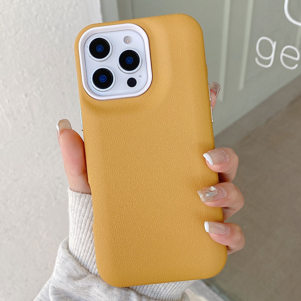 For iPhone 15 Pro Max Leather Texture Phone Case(Yellow) - Shopkiz.com