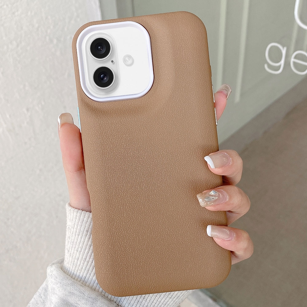 For iPhone 16 Plus Leather Texture Phone Case(Khaki) - Shopkiz.com