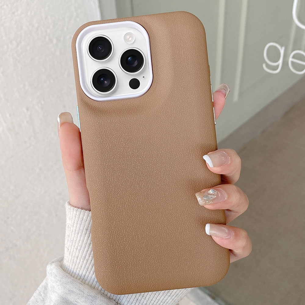 For iPhone 16 Pro Leather Texture Phone Case(Khaki) - Shopkiz.com