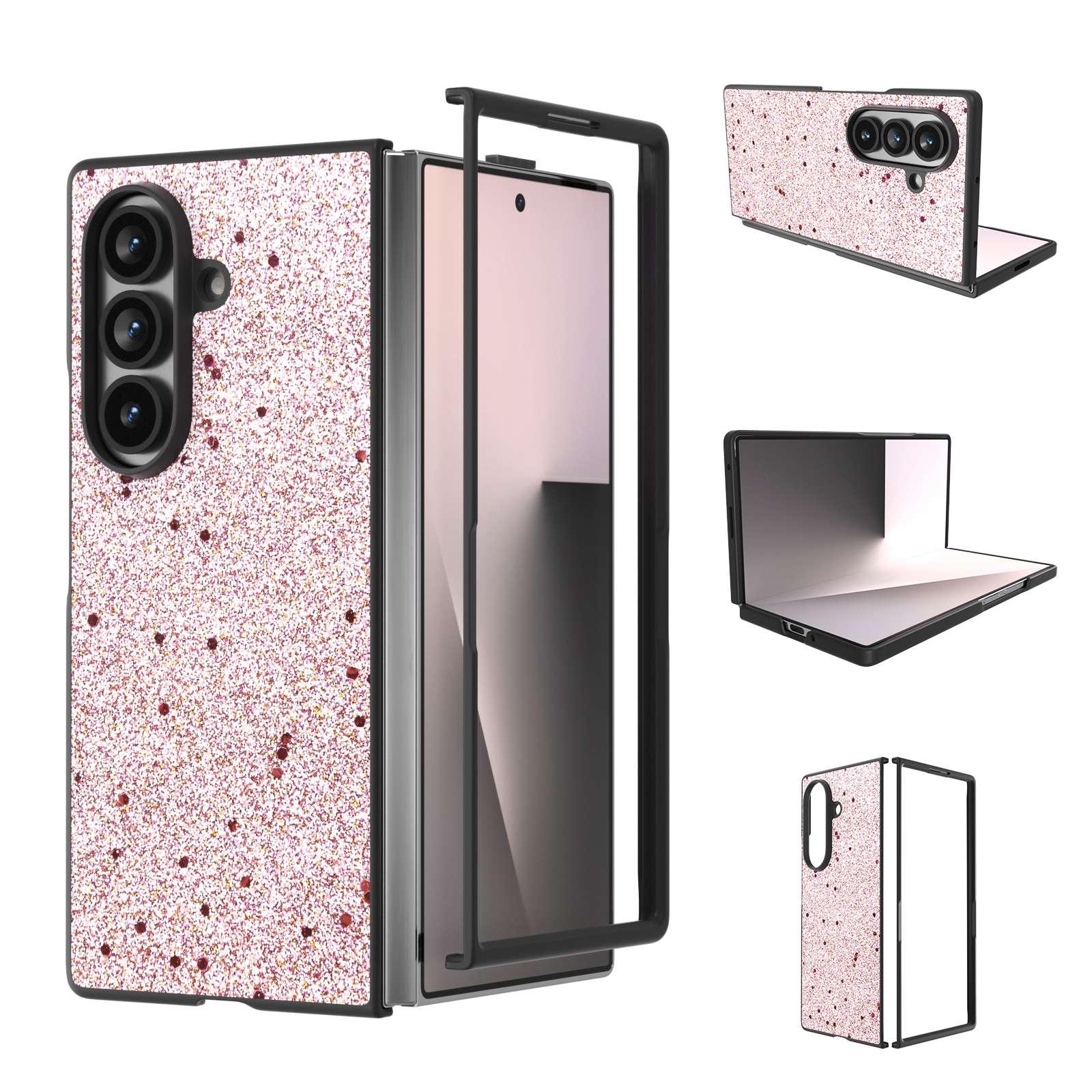 For Galaxy Z Fold8 Ultra 5G Black Frame Glitter Shockproof Phone Case(Gold Pink) - Shopkiz.com