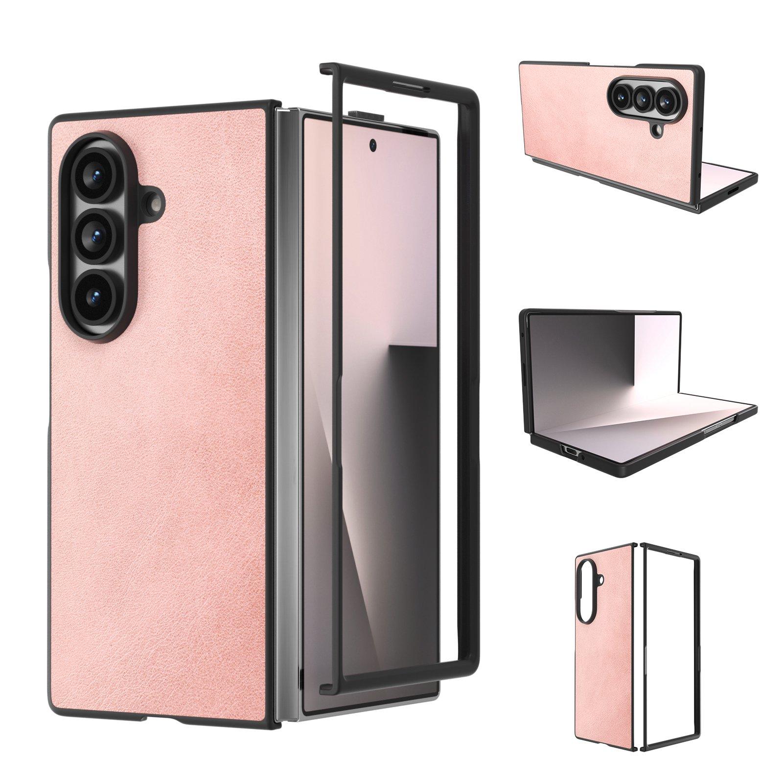 For Galaxy Z Fold8 Ultra 5G Black Edge Two-color Calf Texture PU Phone Case(Pink) - Shopkiz.com