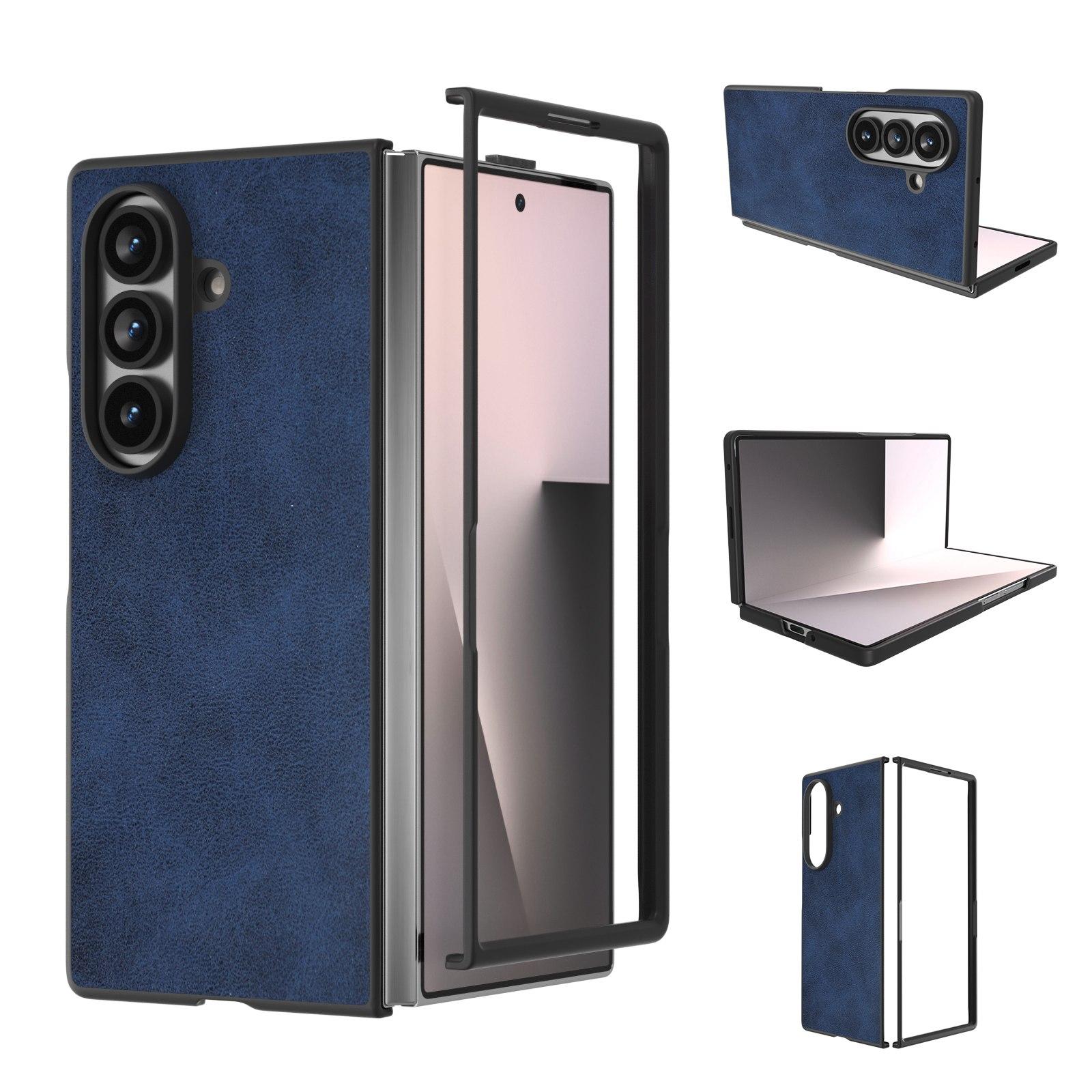 For Galaxy Z Fold8 Ultra 5G Black Edge Two-color Calf Texture PU Phone Case(Blue) - Shopkiz.com