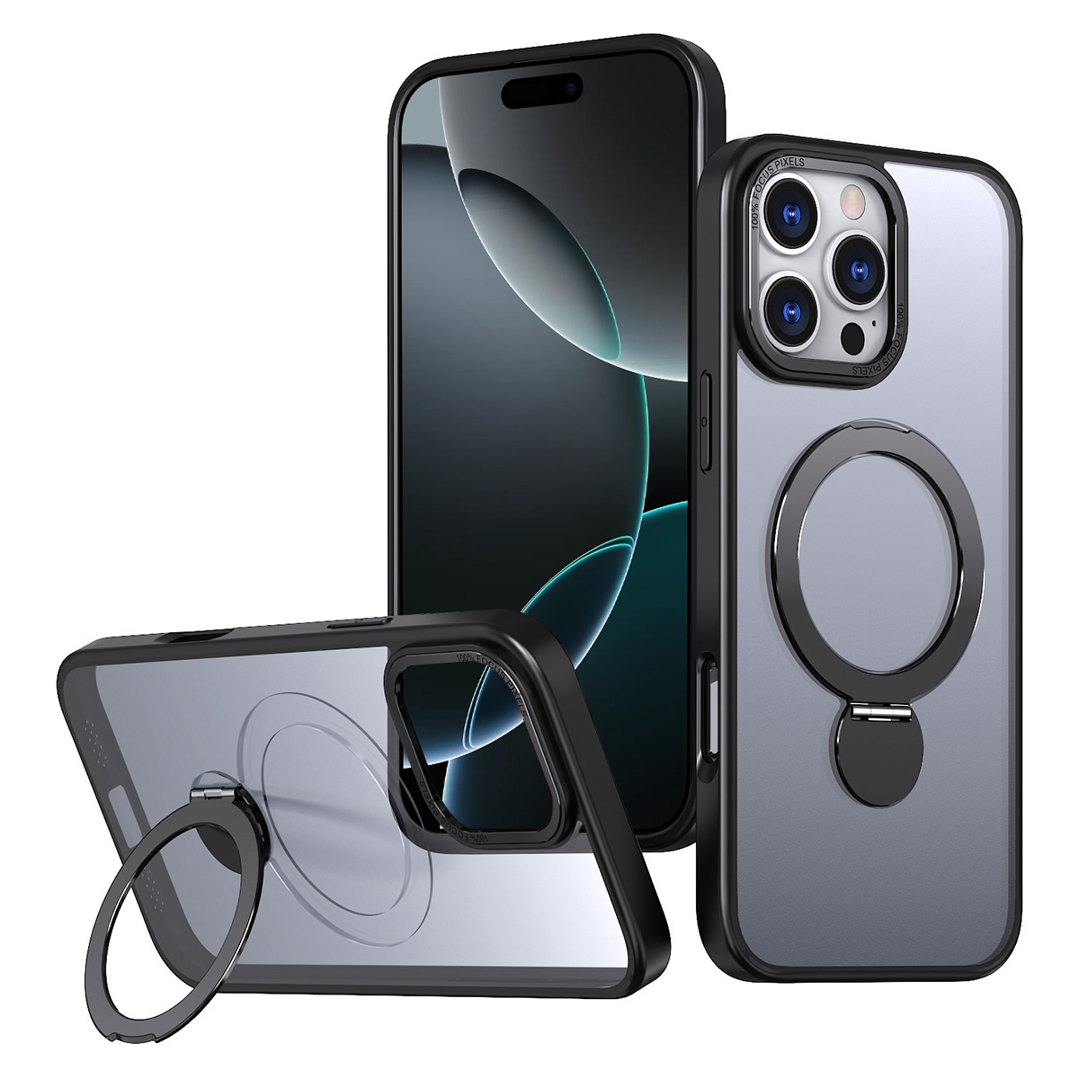 For iPhone 16 Pro Max Wing Series Gen2 MagSafe Metal Ring Holder Phone Case(Black) - Shopkiz.com