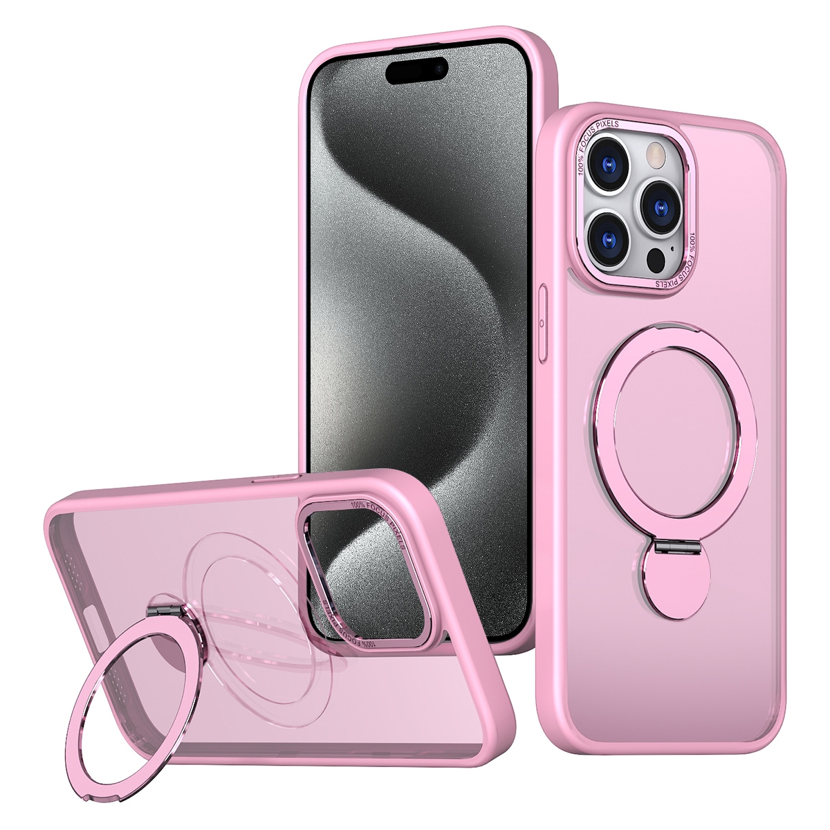 For iPhone 15 Pro Max Wing Series Gen2 MagSafe Metal Ring Holder Phone Case(Pink) - Shopkiz.com