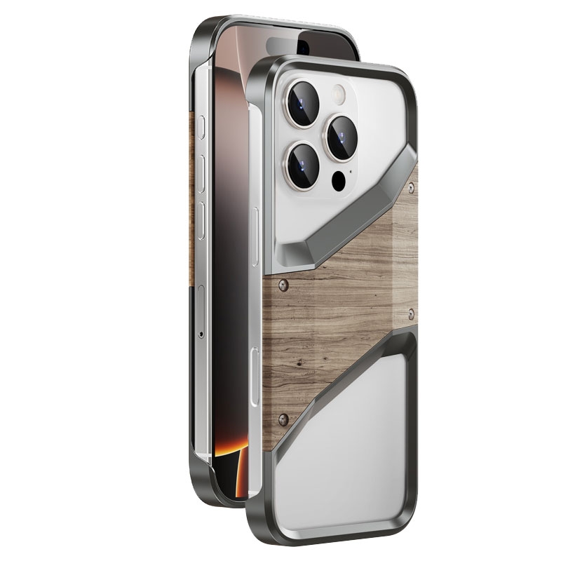 For iPhone 16 Pro Aluminum Alloy Solid Wood Frameless Hollow Metal Phone Case(Dark Grey) - Shopkiz.com