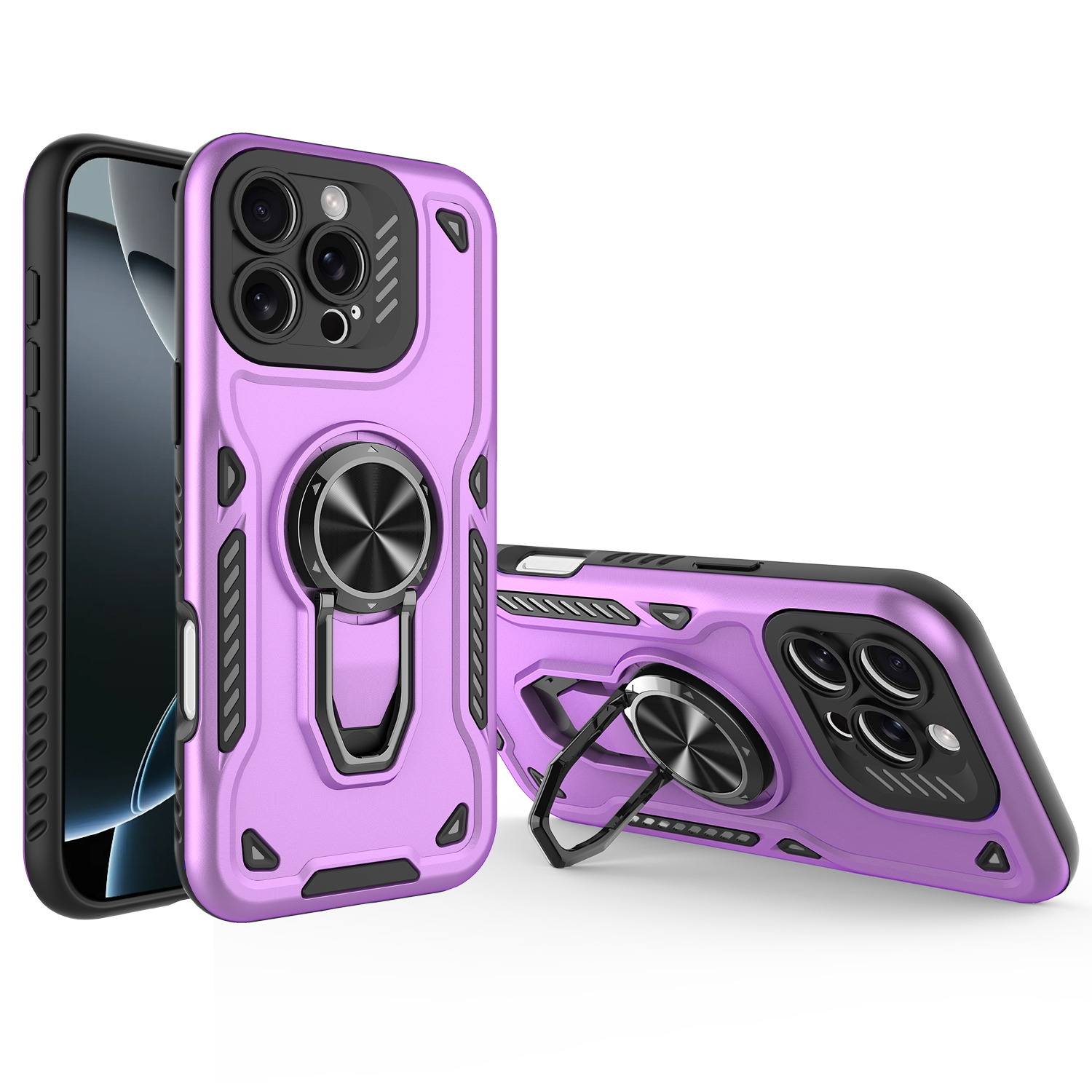 For iPhone 16 Pro Metal Rotating Bracket TPU + PC Magnetic Phone Case(Purple) - Shopkiz.com
