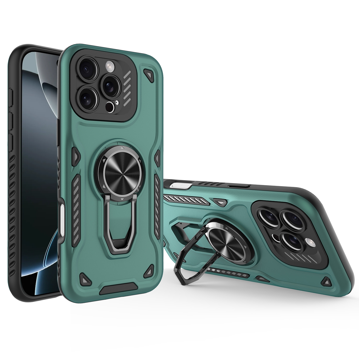 For iPhone 16 Pro Max Metal Rotating Bracket TPU + PC Magnetic Phone Case(Green) - Shopkiz.com
