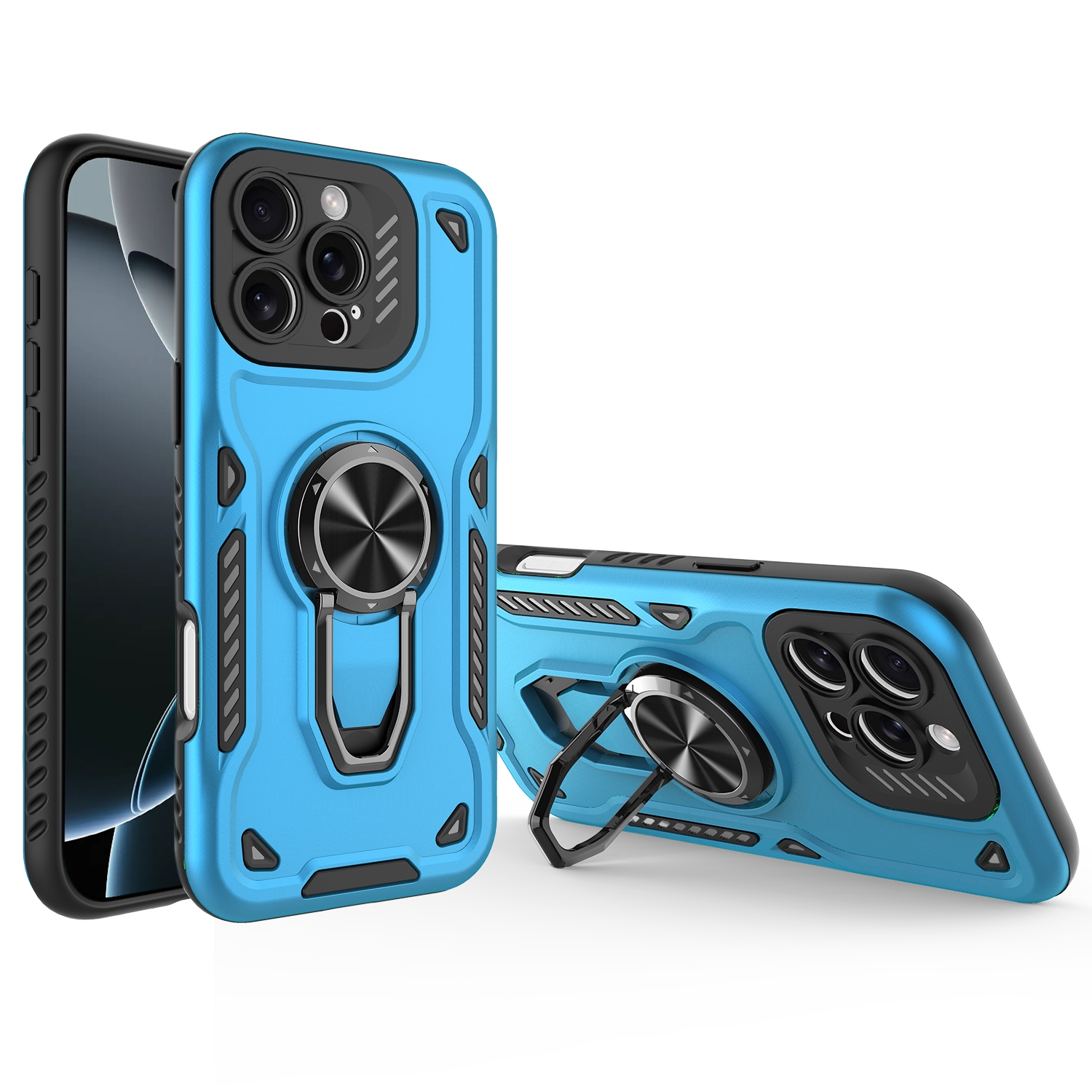 For iPhone 16 Pro Max Metal Rotating Bracket TPU + PC Magnetic Phone Case(Blue) - Shopkiz.com