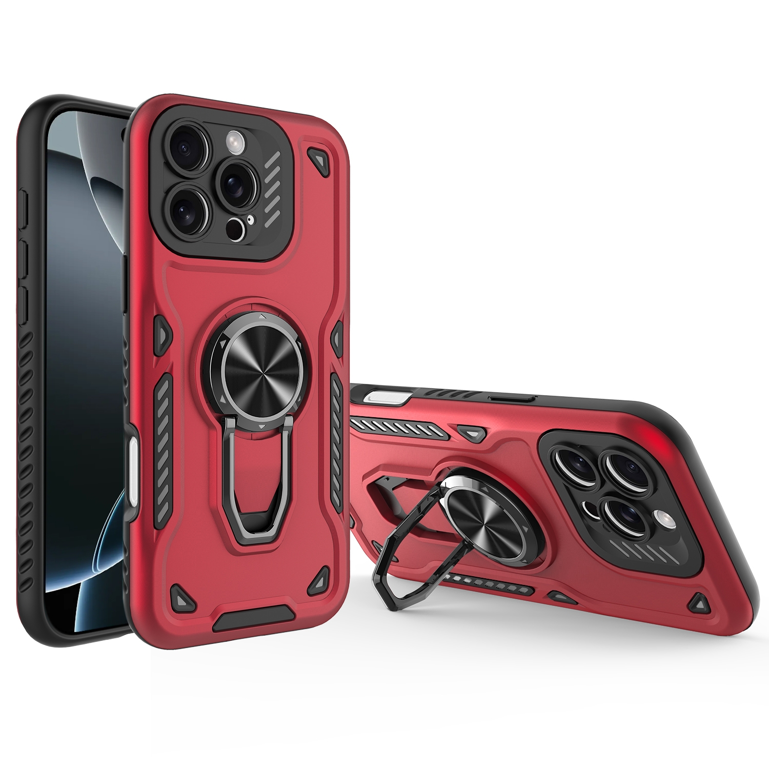 For iPhone 16 Pro Max Metal Rotating Bracket TPU + PC Magnetic Phone Case(Red) - Shopkiz.com