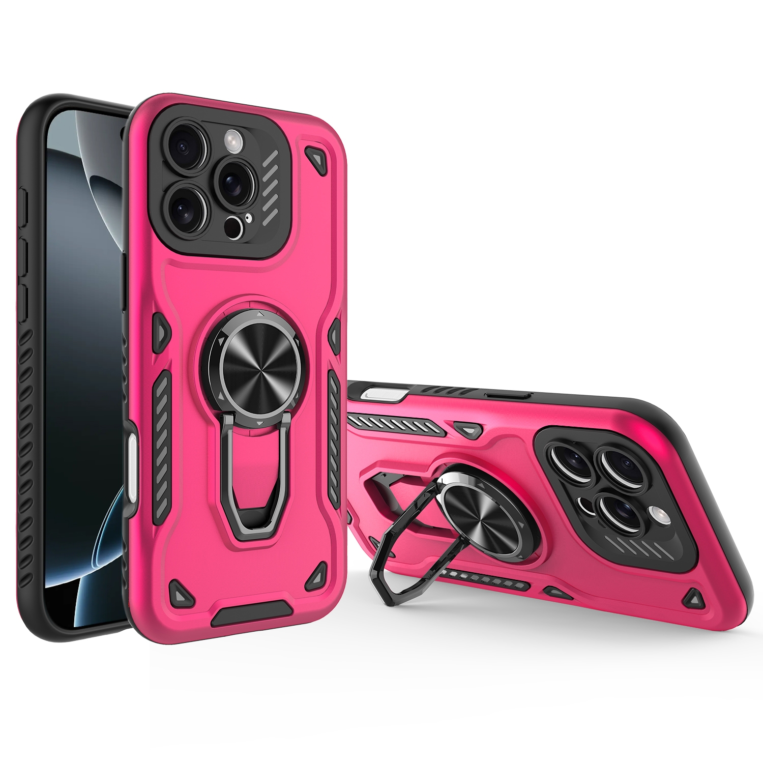 For iPhone 16 Pro Max Metal Rotating Bracket TPU + PC Magnetic Phone Case(Rose Red) - Shopkiz.com