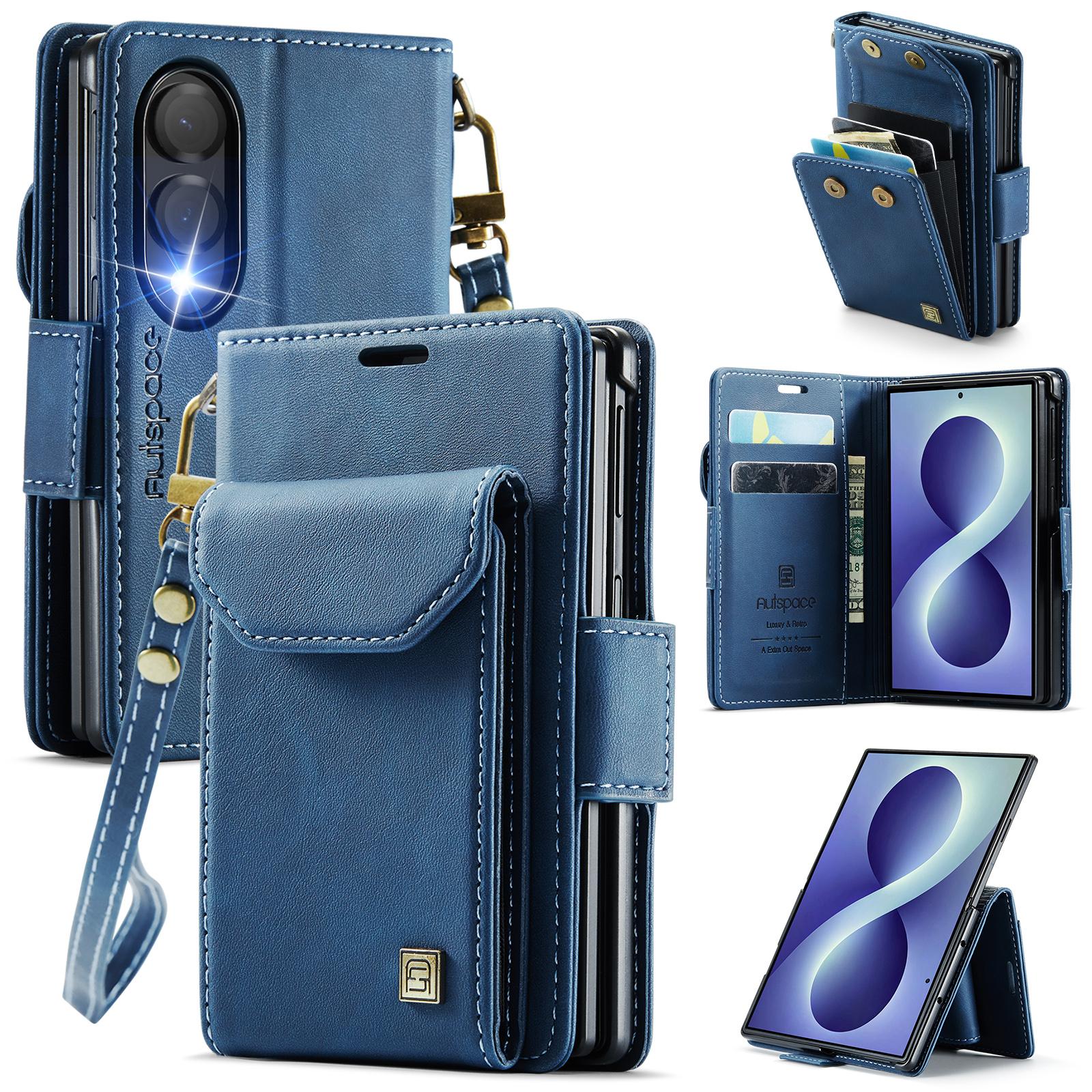 For Galaxy Z Fold8 5G AutSpace A23 Organ Card Bag Magnetic RFID PU Phone Case(Blue) - Shopkiz.com