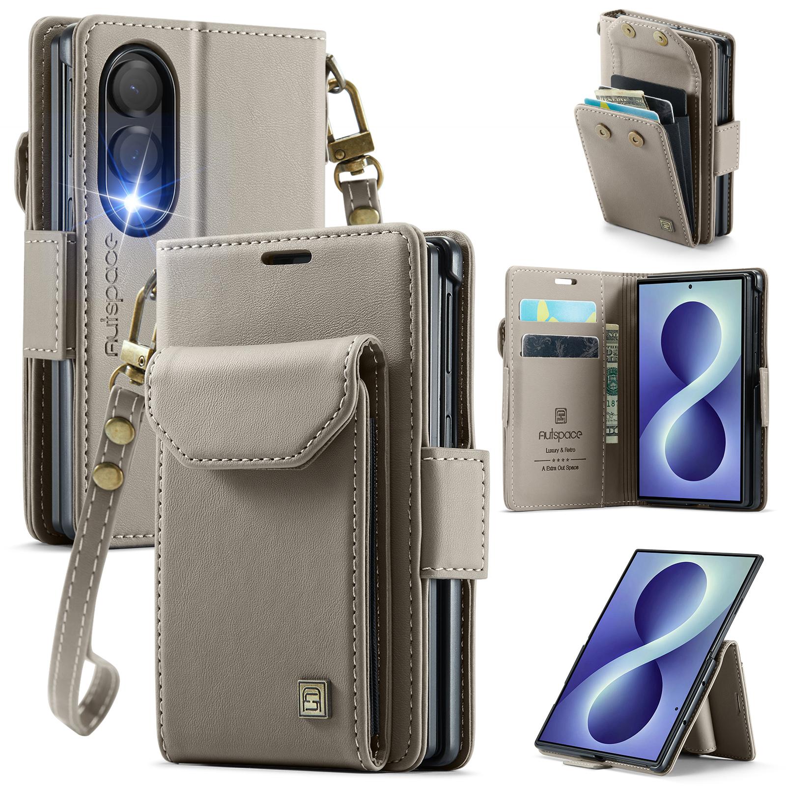 For Galaxy Z Fold8 5G AutSpace A23 Organ Card Bag Magnetic RFID PU Phone Case(Grey) - Shopkiz.com