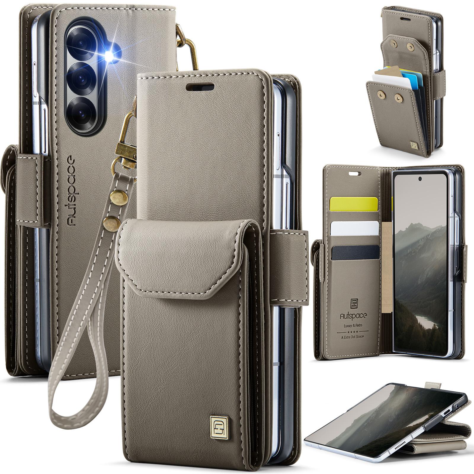 For Galaxy Z Fold8 Ultra 5G AutSpace A23 Organ Card Bag Magnetic RFID PU Phone Case(Grey) - Shopkiz.com