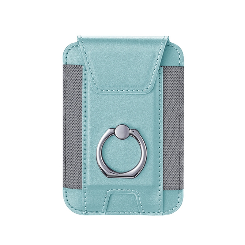Two Cards MagSafe Magnetic Leather Card Bag with Ring Holder(Sierra Blue) - Shopkiz.com