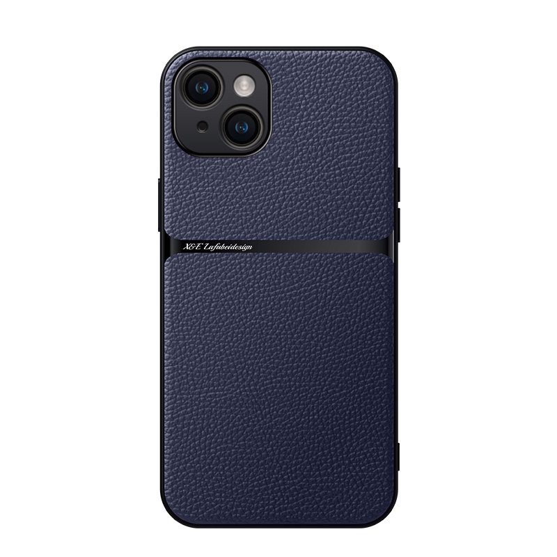 For iPhone 14 Plus Litchi Leather Magnetic Full Coverage Shockproof Phone Case(Navy Blue) - Shopkiz.com