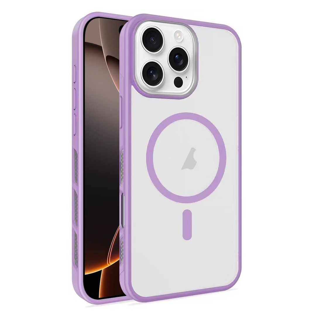 For iPhone 16 Pro Max Frosted Translucent Side Ice Fog Cooling MagSafe Phone Case(Light Purple) - Shopkiz.com