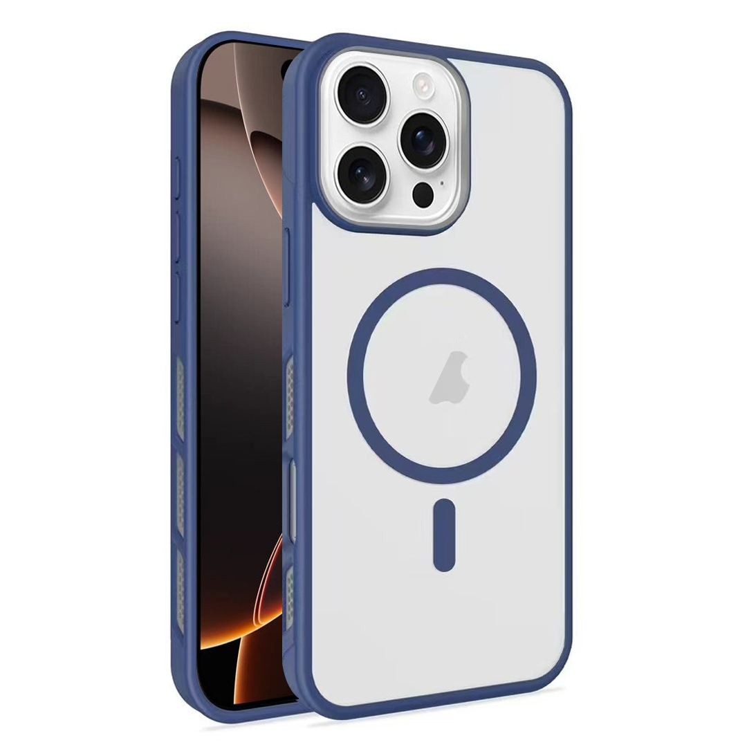 For iPhone 16 Pro Frosted Translucent Side Ice Fog Cooling MagSafe Phone Case(Blue) - Shopkiz.com