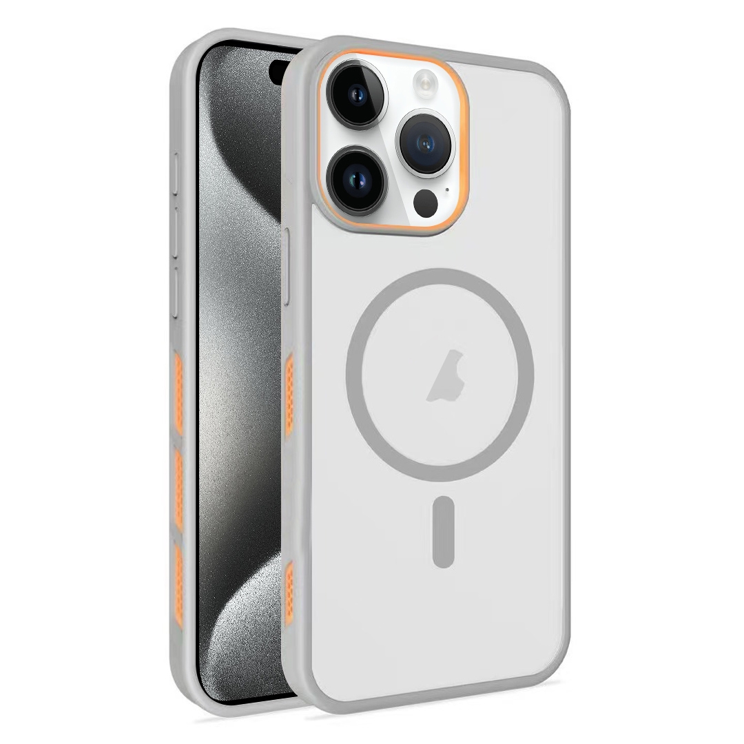 For iPhone 15 Pro Max Frosted Translucent Side Ice Fog Cooling MagSafe Phone Case(Grey) - Shopkiz.com