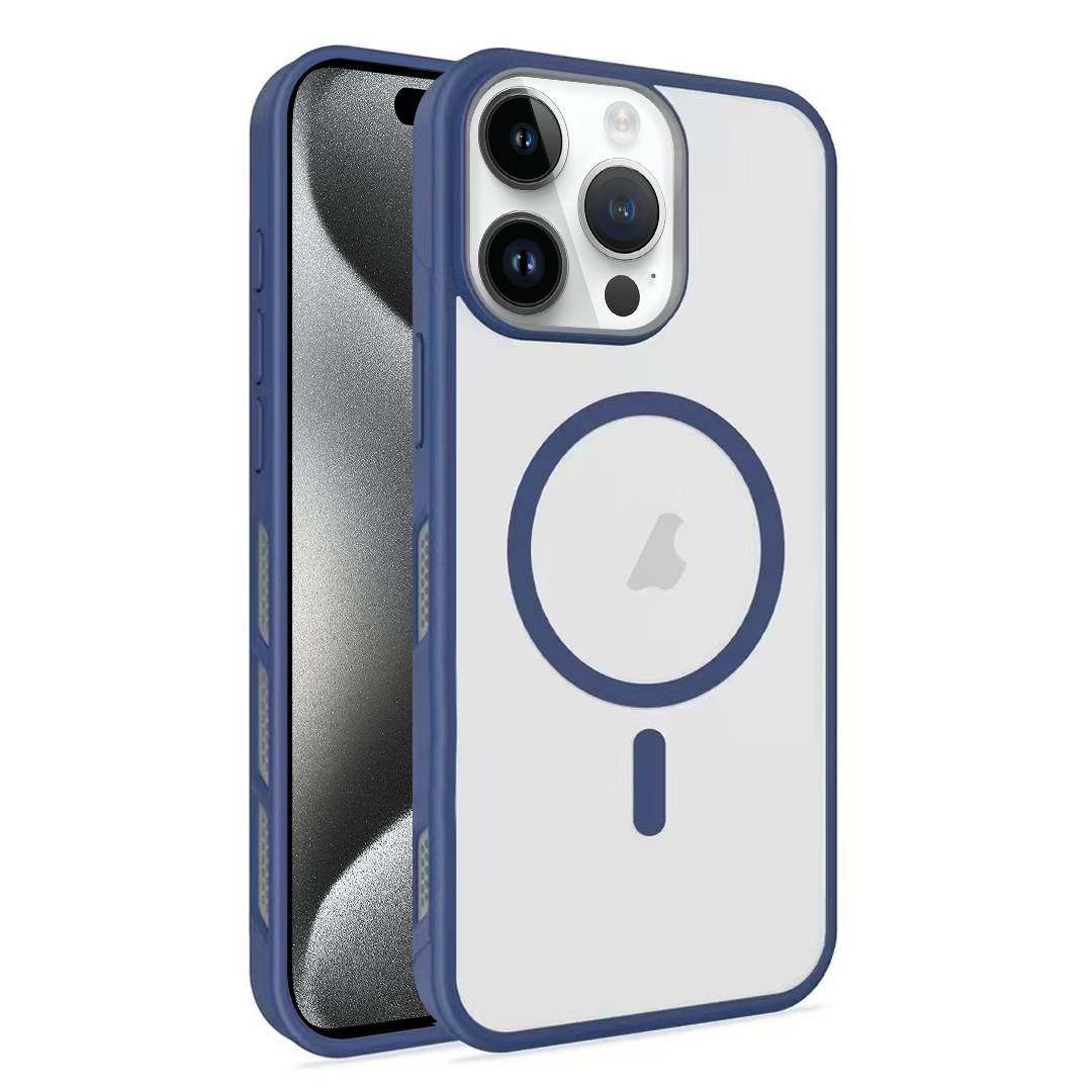 For iPhone 15 Pro Max Frosted Translucent Side Ice Fog Cooling MagSafe Phone Case(Blue) - Shopkiz.com