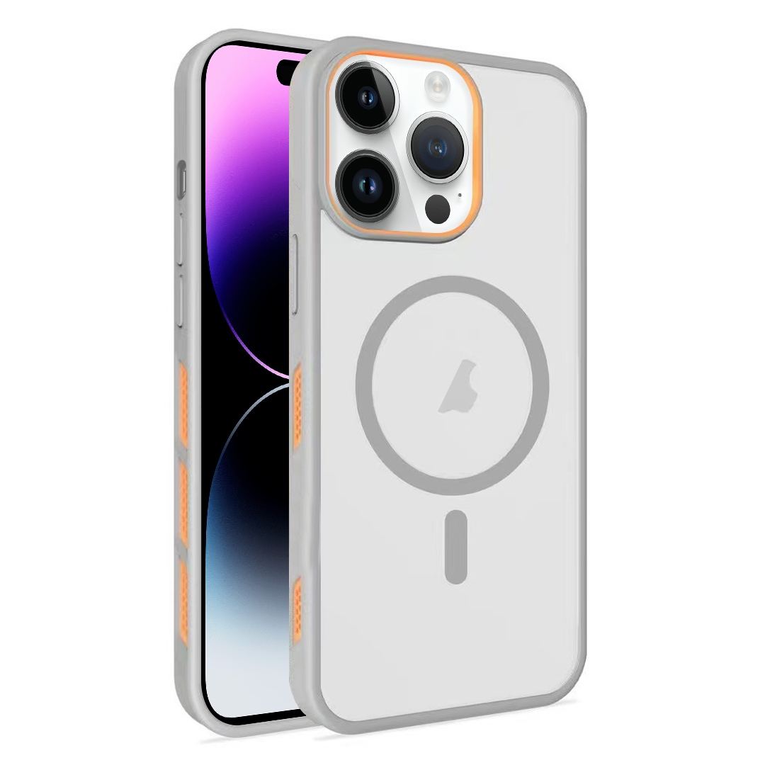 For iPhone 14 Pro Max Frosted Translucent Side Ice Fog Cooling MagSafe Phone Case(Grey) - Shopkiz.com